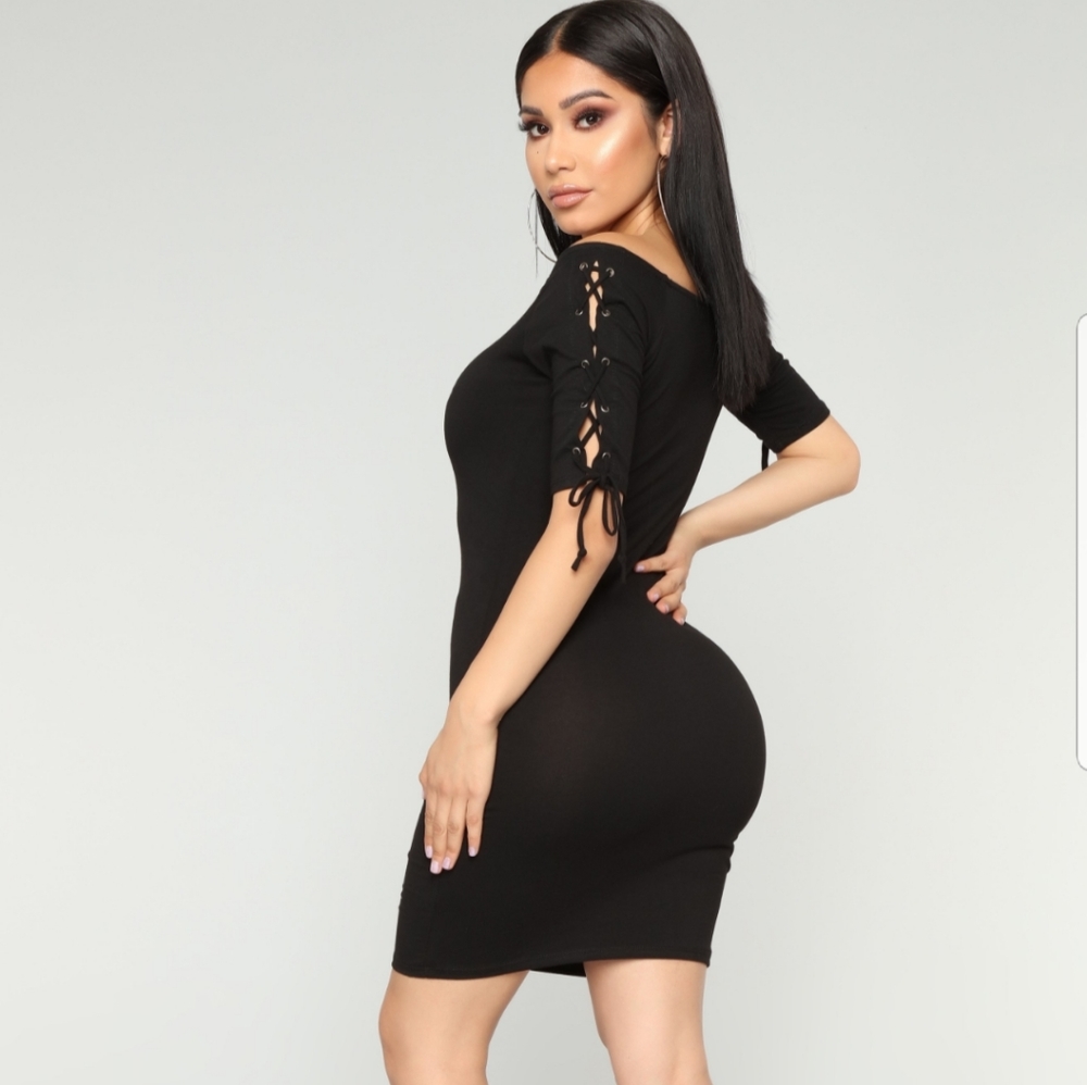 Fashion Nova Drea Lace Up Stretch Black Dress
